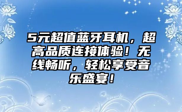 5元超值藍(lán)牙耳機(jī)，超高品質(zhì)連接體驗(yàn)！無(wú)線暢聽(tīng)，輕松享受音樂(lè)盛宴！